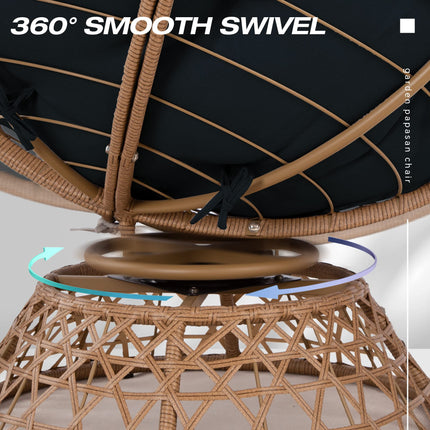 Wicker Papasan Chair with Cushion and 360 Degree Swivel Base