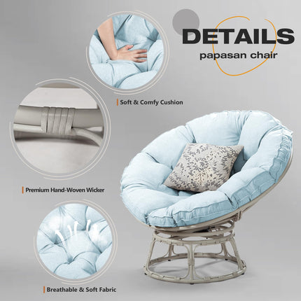 Papasan Chair with Cushion and 360 Degree Swivel Base