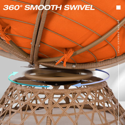 Wicker Papasan Chair with Cushion and 360 Degree Swivel Base