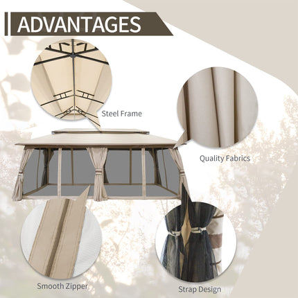 Double Tier Gazebo Tent with Side Mesh Curtains