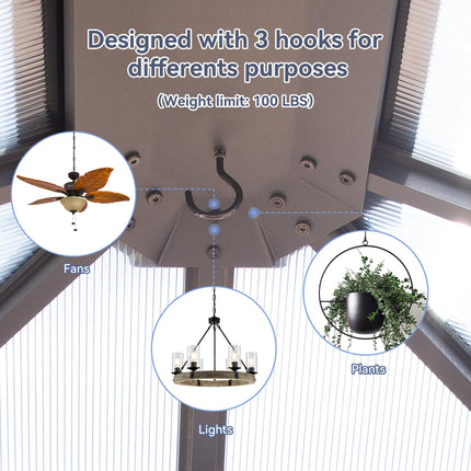 Outdoor Hardtop Gazebo with Double-Tier Polycarbonate Roof