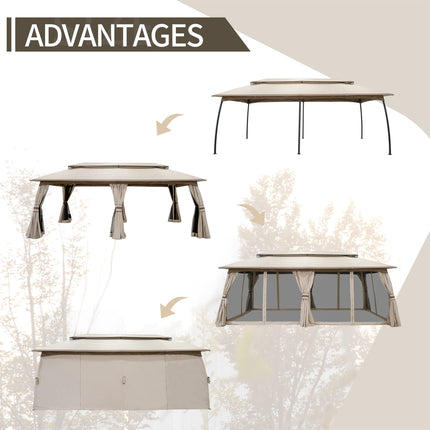 Double Tier Gazebo Tent with Side Mesh Curtains