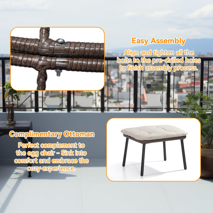 Wicker Egg Chair Outdoor with Ottoman - Indoor Egg Chair