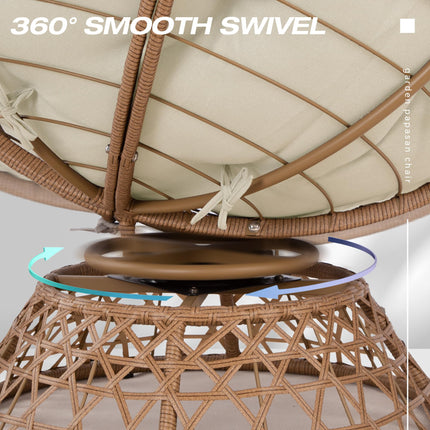 Wicker Papasan Chair with Cushion and 360 Degree Swivel Base