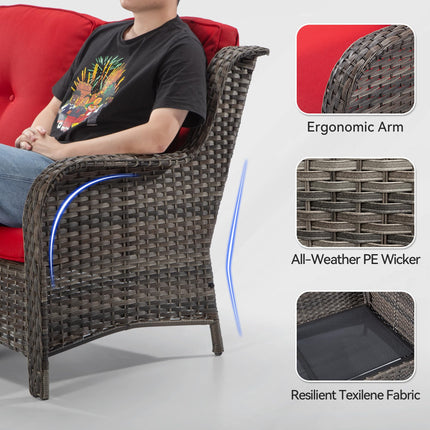 Outdoor Patio Couch Wicker Sofa - 3 Seater Rattan Sofa